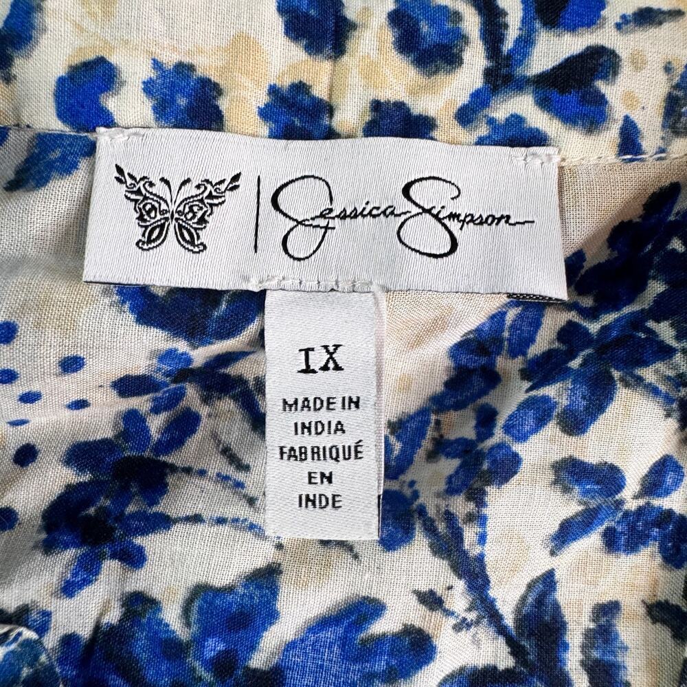 Jessica Simpson 1X Blue Floral Paisley Blouse Boho Peasant Top NWOT - Picture 3 of 8